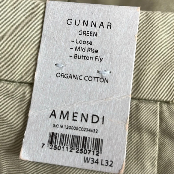 Amendi Gunnar in Green Organic Cotton Pleat Front Button Fly Pants - NEW Size 34 - Picture 6 of 11